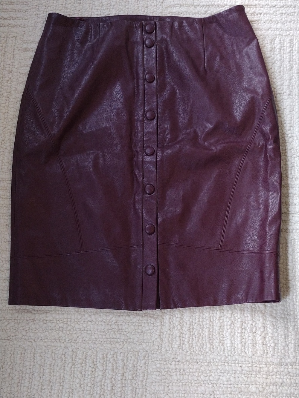 Chico's Deep Burgundy Faux Leather Button-Front Pencil Skirt